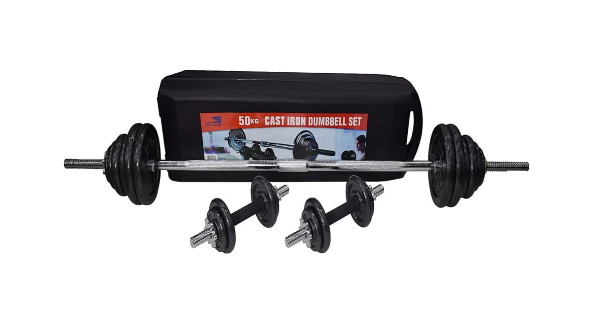 718Up1Ov4Jl. Ac Sl1500 1 The Fitness 50 Kg Barbell / Dumbbell Set Is Designed To Work Out The Whole Body, From Legs And Back When Squatting To Arms And Abdominals When Performing Chest Presses. The Ability To Target Specific Muscle Groups Makes The 50 Kg A Versatile Addition To Your Home Gym Set Up. Total Weight Of All Pieces = 50 Kg &Lt;Ul&Gt; &Lt;Li&Gt;6 X 0.5 Kg Cast Iron Weight Plates&Lt;/Li&Gt; &Lt;Li&Gt;6 X 1.25 Kg Cast Iron Weight Plates&Lt;/Li&Gt; &Lt;Li&Gt;4 X 2.5 Kg Cast Iron Weight Plates&Lt;/Li&Gt; &Lt;Li&Gt;4 X 5 Kg Cast Iron Weight Plates&Lt;/Li&Gt; &Lt;Li&Gt;2 X 14&Quot; Chrome Spinlock Dumbbell Bars&Lt;/Li&Gt; &Lt;Li&Gt;&Quot;One Piece&Quot; Solid Steel Chrome Finished Spinlock Barbell&Lt;/Li&Gt; &Lt;Li&Gt;6 X Chrome Spinlock Collars.&Lt;/Li&Gt; &Lt;/Ul&Gt; 50 Kg Cast Iron Barbell And Dumbbell Set With Packing Case