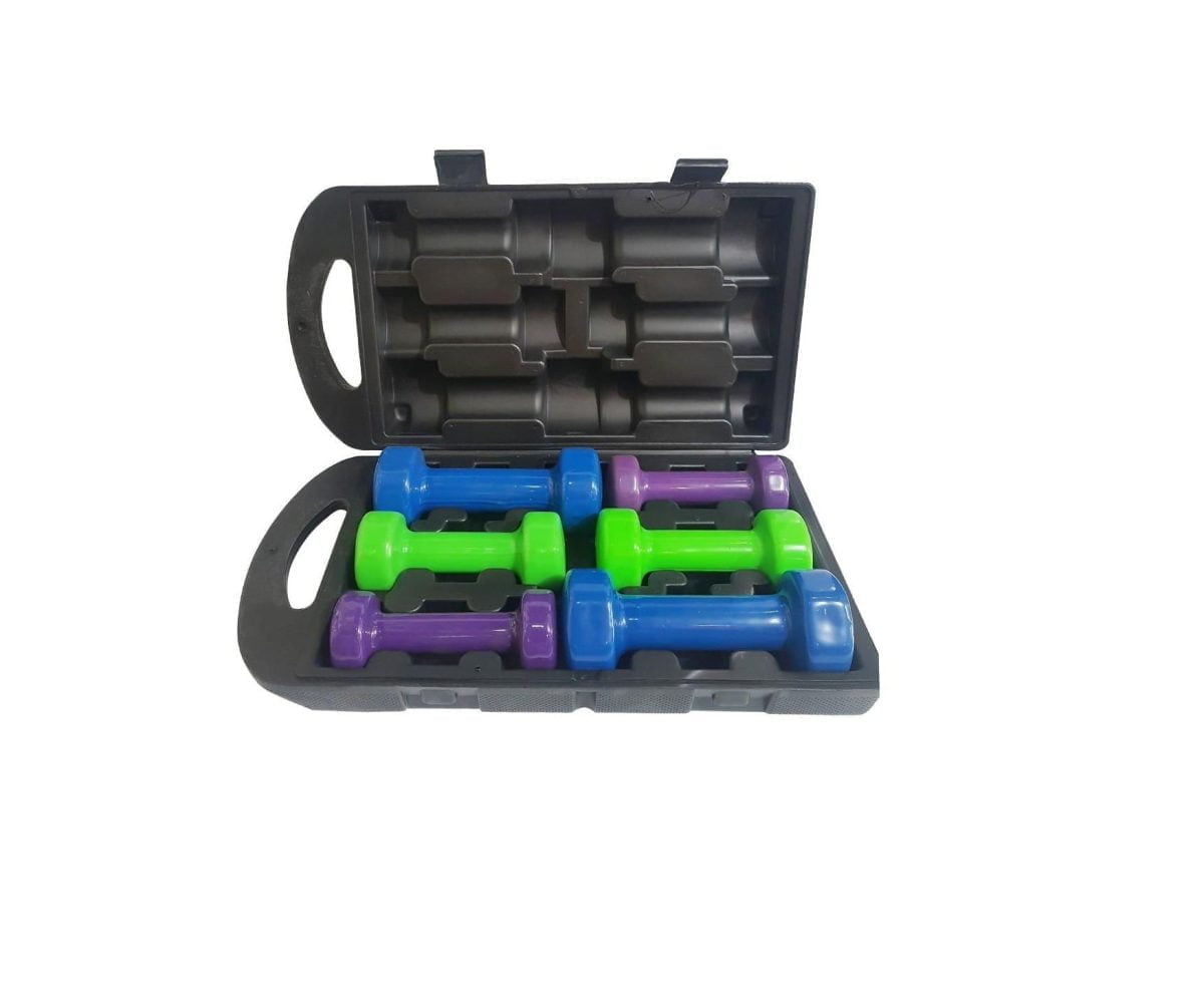 Dumbbell Set 10 Kg With Packing Case1 1 Set Of  Vinyl Coated Dumbbells Designed For All Types Of General Fitness, Workouts, And Aerobic Training. Available In Different Color-Coded Weights Ranging From 0.5Kg To 1.5Kg. Compact Size For Good Control And Easy Storage, Ideal For Home, Gym And Clinic Use. Wipe Clean Vinyl Coating. Dumbbell Vinyl Covered Dumbbell Set 10 Kg With Packing Case