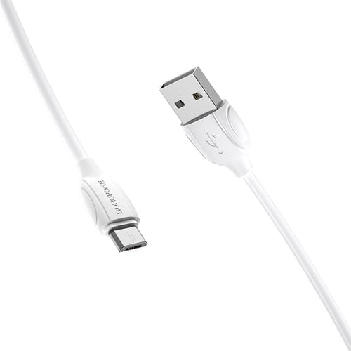 Charging Cable For Micro Usb – Borofone Bx19 White 02 استمتع بشحن كابل بيانات Micro-Usb الماركة: Borofone الطول: 1 متر اللون الابيض كابل شحن لـ مايكرو يو اس بي (أبيض Pvc)