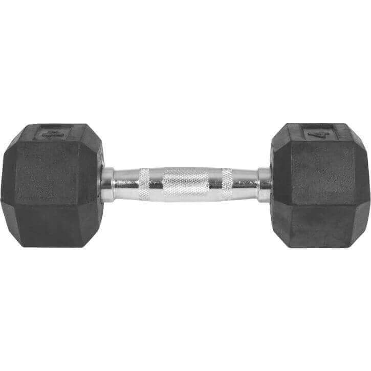 Hex Rubber Dumbbell 4Kg 01 Hex Dumbbells Are A Relatively Cheap Workout Enhancer, Increasing The Intensity Of Squat And Lunge Exercises As Well As A Variety Of Strength Training Exercises. The Hexagon Shape Stops Them From Rolling, And The Rubber Coating Prevents Damaging The Floor, Making Them Safe And Popular For Home Use. Hex Dumbbells Are Available In A Wide Range Of Weight Categories To Coordinate With Your Workout Regimen. Hex Rubber Dumbbell 4 Kg