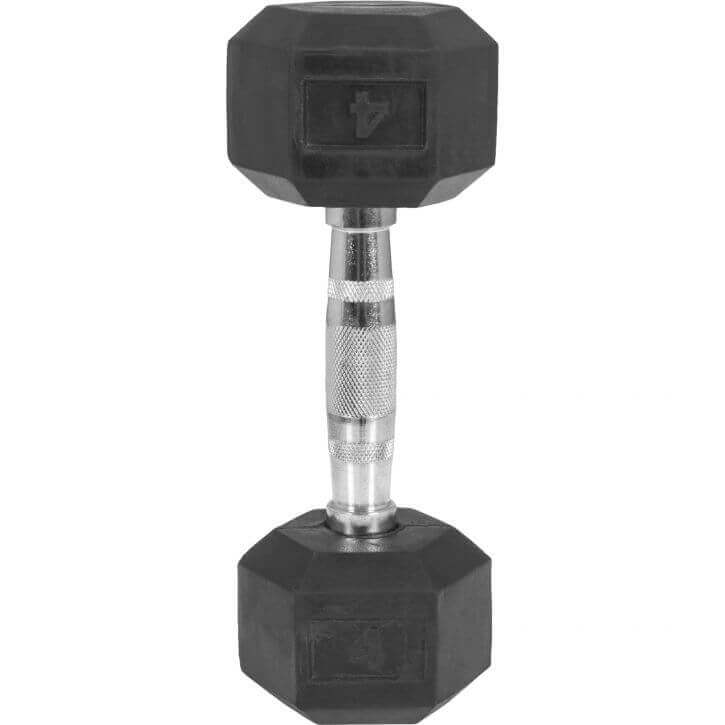 Hex Rubber Dumbbell 4Kg Hex Dumbbells Are A Relatively Cheap Workout Enhancer, Increasing The Intensity Of Squat And Lunge Exercises As Well As A Variety Of Strength Training Exercises. The Hexagon Shape Stops Them From Rolling, And The Rubber Coating Prevents Damaging The Floor, Making Them Safe And Popular For Home Use. Hex Dumbbells Are Available In A Wide Range Of Weight Categories To Coordinate With Your Workout Regimen. Hex Rubber Dumbbell 4 Kg