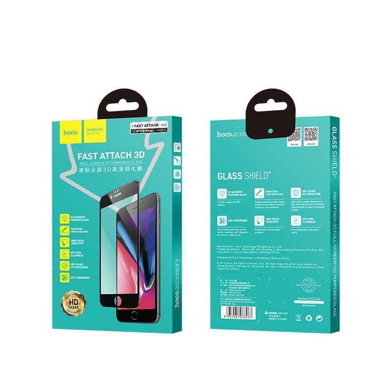 Iphone 7 8 Plus A8 Tempered Glass Package Hoco &Lt;Div Class=&Quot;Woocommerce-Product-Details__Short-Description&Quot;&Gt; Fast Attach 3D Full-Screen Hd Tempered Glass For Iphone 7 / 8 / Plus High Aluminum Silica Glass Shatterproof Edges Anti-Fingerprint 3D Touch Support. &Lt;/Div&Gt; Iphone: 7&Amp;8 Plus Color: Black Iphone 7&Amp;8 Plus Screen Protector (Fast Attach A8) Tempered Glass (Black)