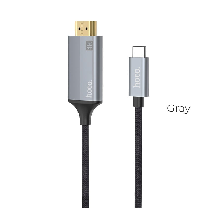 Ua13 Type C To Hdmi Cable Color Gray Hoco Ua13 Type-C To Hdmi Cable Adapter Nylon Braid And Aluminum Alloy Shell Connectors 1.8M Length 4K Video Output Support. Ua13 Type-C To Hdmi Cable Adapter