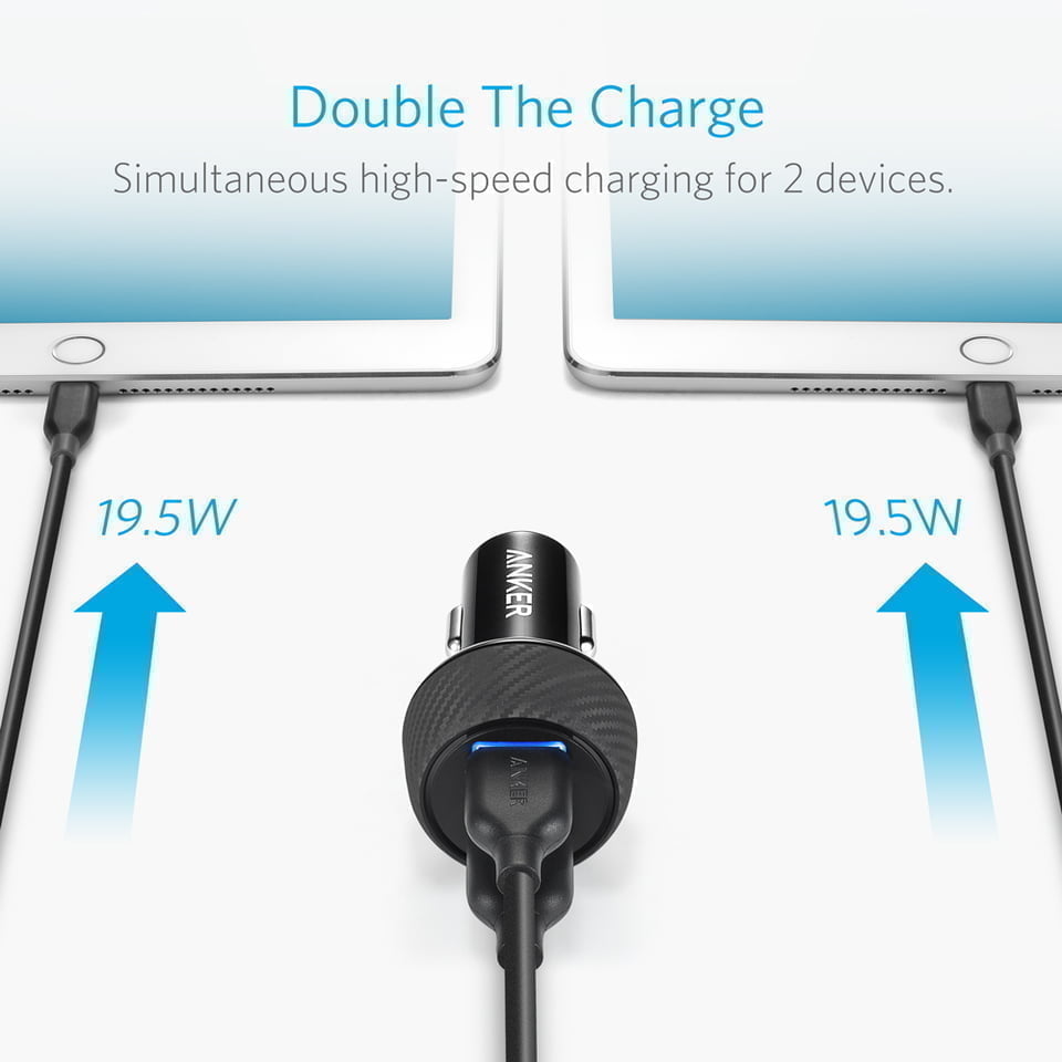 A2228011 Td04 V1 Quick Charge 3.0 39W Dual Usb Car Charger For Galaxy S7 / S6 / Edge / Plus, Note 5 / 4 And Poweriq For Iphone 7 / 6S / Plus, Ipad Pro / Air 2 / Mini, Lg, Nexus, Htc And More Https://Youtu.be/K4Ouxoigqwy Anker - Powerdrive Speed Vehicle Charger - Black