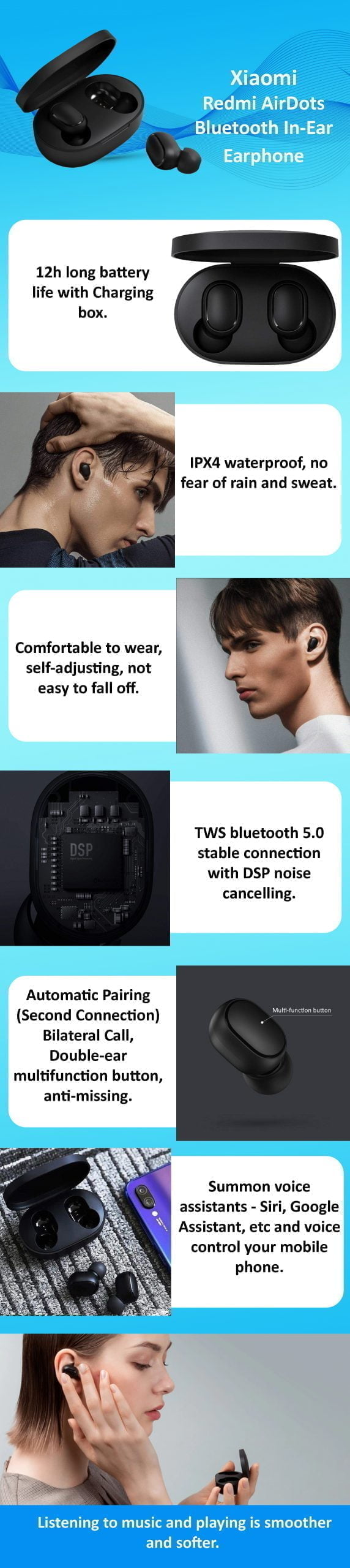 N28808527A 1 Scaled Xiaomi Redmi Airdots Is Equipped With The Latest Bluetooth 5.0 Chip, The Data Transfer Rate Is Up To 2 Times Compared With The Previous Generation, The Connection Is Faster And More Stable. Listening To Songs And Playing Games Are Smoother. Https://Youtu.be/Navo49Ya_Re Xiaomi Xiaomi Earbuds Basic Total-Wireless Earbuds - Black