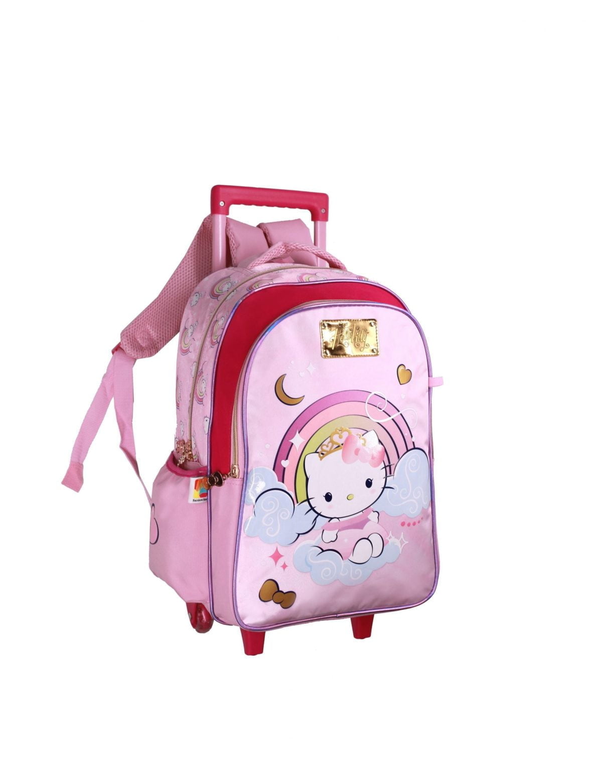 Hk675 3090T 2 Scaled The Trolley Bag Is A Reliable Companion For Your Journey. The Trolley Features Main Zip Compartment To Keep Your Child'S Belonging Or School Items. The Trolley Has Comfortable Handle On The Top. The Fine Quality Material And Printing Makes It Durable And Stylish Option. It Is Easy To Zip And Unzip With Smooth Zippers And Pullers. The Wheels On The Bottom Make It Easy To Drag. Wipe With A Clean And Dry Cloth. Hello Kitty Trolley Bag 15&Amp;Quot; - 2 Main Compartments And 2 Side Pockets (Hk675)