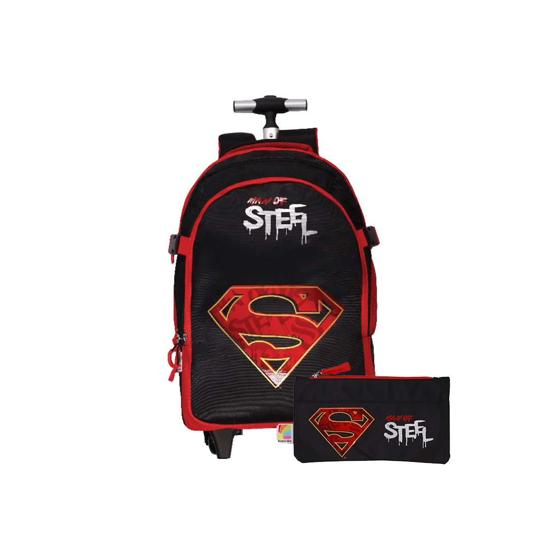 Superman School Trolley Bag - 3 Main Compartments And 2 Side Pockets 18.5&Amp;Quot; With Pencil Case