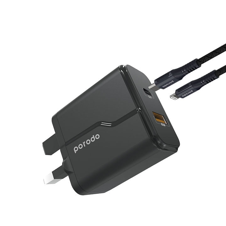 Porodo Dual Port Wall Charger Pd 18W Qc3 0 Uk With Braided Type C To Lightning Pd Cable 1 2M51 &Lt;Div Class=&Quot;Desc&Quot;&Gt; Wall Charger Fire Retardant Built-In Protective Mechanism Over-Current Protection High-Grade Components &Lt;/Div&Gt; &Lt;Div Class=&Quot;Color_Box&Quot;&Gt;&Lt;/Div&Gt; Wall Charger Dual Port Pd 18W + Qc3.0 With Braided Type-C To Lightning Pd Cable 1.2M