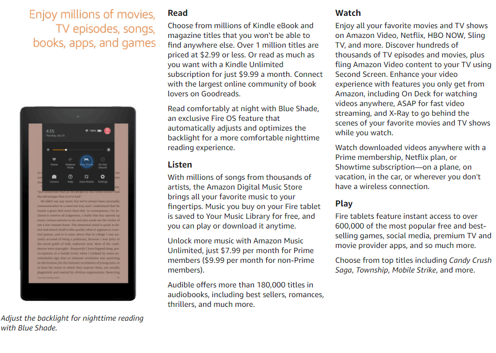 2 Amazon &Lt;H1&Gt;Fire Hd 8 Tablet 8&Quot; Hd Display, 32 Gb | Designed For Portable Entertainment - Twilight Blue&Lt;/H1&Gt; Fire Hd 8 Is Fast And Responsive, With A Vibrant 8” Hd Display, 2X The Storage, 2 Gb Of Ram, And 30% Faster Performance Thanks To The New 2.0 Ghz Quad-Core Processor. Stream Movies, Watch Videos Or Play Games With The Enhanced Wifi. Enjoy Downloaded Content All Day With 12-Hour Battery Life. Usb-C For Easier Charging When You Need To Power Back Up. &Lt;Strong&Gt;Included In The Box&Lt;/Strong&Gt; Fire Hd 8 Tablet, Usb-C (2.0) Cable, 5W Power Adapter, And Quick Start Guide &Lt;Strong&Gt;Generation&Lt;/Strong&Gt; 10Th Generation - 2020 Release Fire Hd 8 Tablet Fire Hd 8 Tablet 8&Quot; Hd Display, 32 Gb | Designed For Portable Entertainment - Twilight Blue