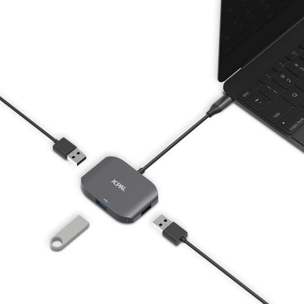 Jcpal Cable Usb C To Usb 3 Port Hub The Usb-C To 3-Port Usb Hub Is A Compact And Convenient Way To Add Multiple Usb-A Ports To Your Macbook Pro Or Compatible Usb-C Device. The Ultra-Portable Design And Aluminum Enclosure Make It An Elegant Travel Companion, And The Combination Of High Speed Usb 3.0 And 2.0 Ports Make It The Perfect Accessory For Those Wanting To Connect External Hard Drives, Flash Drives, A Keyboard Or Iphone To Their Macbook Pro. &Lt;Ul&Gt; &Lt;Li&Gt;Sleek And Durable One-Piece Aluminum Shell&Lt;/Li&Gt; &Lt;Li&Gt;Lightweight Design&Lt;/Li&Gt; &Lt;Li&Gt;Usb 3.0 Port Supports 5Gbps Data Transfer&Lt;/Li&Gt; &Lt;Li&Gt;Usb 2.0 Ports Support 480Mbps Data Transfer&Lt;/Li&Gt; &Lt;Li&Gt;Blue Led Indicates Power And Activity Status&Lt;/Li&Gt; &Lt;/Ul&Gt; &Lt;H5&Gt;Compatibility:&Lt;/H5&Gt; Macbook 12&Quot; Macbook Pro 13&Quot; All Usb-C / Thunderbolt 3 Models Macbook 15&Quot; All Usb-C / Thunderbolt 3 Models Imac 21&Quot; And 27&Quot; All Usb-C / Thunderbolt 3 Models Imac Pro 27&Quot; Usb-C Compatible Devices. Jcpal Usb-C To Usb 3-Port Hub Jcpal - Jcp6149