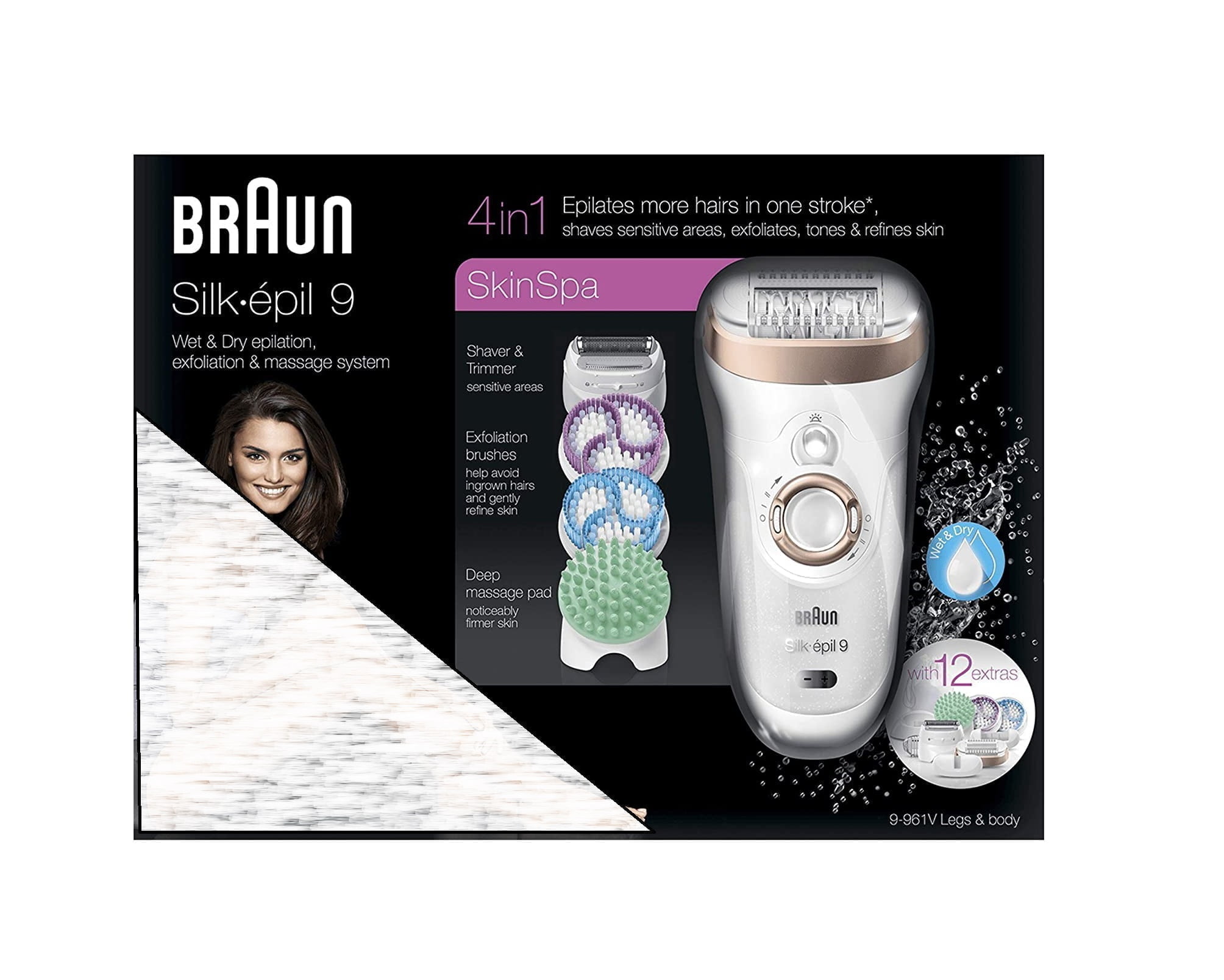 Braun Silk SE9-961 Wet and Dry Epilator Cordless Hair Removal 4-in