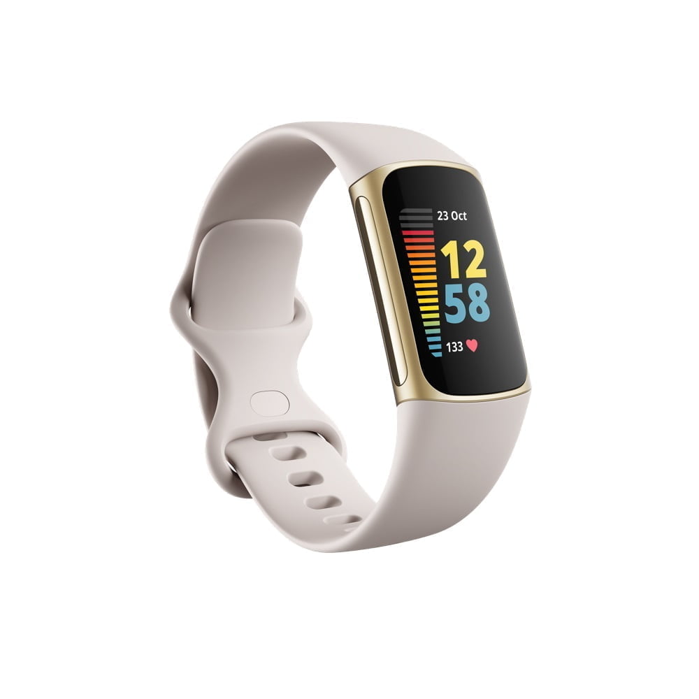 Prod0Lunarfitbit Fitbit &Lt;H1&Gt;Fitbit Charge 5 Fitness Tracker - &Lt;Span Class=&Quot;Swatches-Text-Color&Quot;&Gt;Lunar White / Soft Gold Stainless Steel&Lt;/Span&Gt;&Lt;/H1&Gt; Https://Youtu.be/Ozwbsaaygee Do What'S Best For Your Body. Fitbit Charge 5 + Premium Connects The Dots Between Your Activity, Sleep And Stress So You Can Make The Best Decisions For Your Body, Mind And Health. It All Starts With Your 6-Month Premium Membership1 And Daily Readiness2, A Score Based On Activity, Sleep And Heart Rate Variability (Hrv) That Helps You Optimize Your Workout Routine. Your Score Comes With Personalized Activity Recommendations: Low Means Go Easy And Recover--Light Yoga, Deep Breathing--While A High Score Gives You The Green Light To Go All Out. Enhance Your Recovery Routine With Advanced Stress-Management Tools Like The On-Wrist Eda Sensor. Stay Ahead Of Heart Health With Atrial Fibrillation (Afib) Heart Rhythm Assessments Using The On-Wrist Ecg App.3 And You'Ll Always Have Motivation To Reach New Goals With Hundreds Of Guided Workouts, A Gallery Of Refreshing Mindfulness Sessions Plus The Fitness Features You Know And Love Like Active Zone Minutes And Built-In Gps. Fitbit Charge 5 Fitbit Charge 5 Fitness Tracker - Lunar White / Soft Gold Stainless Steel