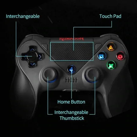 Redragon &Lt;H1 Class=&Quot;Product-Title-H1&Quot;&Gt;Redragon G809 Jupiter Wireless Gamepad Bluetooth Gaming Controller Joystick&Lt;/H1&Gt; &Lt;H2&Gt;&Lt;B&Gt;Features:&Lt;/B&Gt;&Lt;/H2&Gt; 1. With Rgb Led Color Channel Instructions 2. Supports Dual-Point Capacitive Sensing Touchpad 3. Supports Double Motor Vibration 4. Supports Six-Axis Function 5. The Share Button, The Option Button, The Xyab Keys, The Touchpad, The Lt/Rt/Lb/Rb Keys, The Home Button And Dual 360° Joysticks 6. 3.5 Mm Stereo Headset Jack Function 7. With Built-In Speaker 8. All Functions Will Be Support As Original One 9. Compatible With Both Ps4 And Switch Gamepad Redragon G809 Jupiter Wireless Gamepad