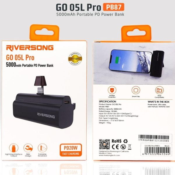 Riversong 5000 mAH Portable PD Power Bank Lightning for iPhone- Go 05l Pro