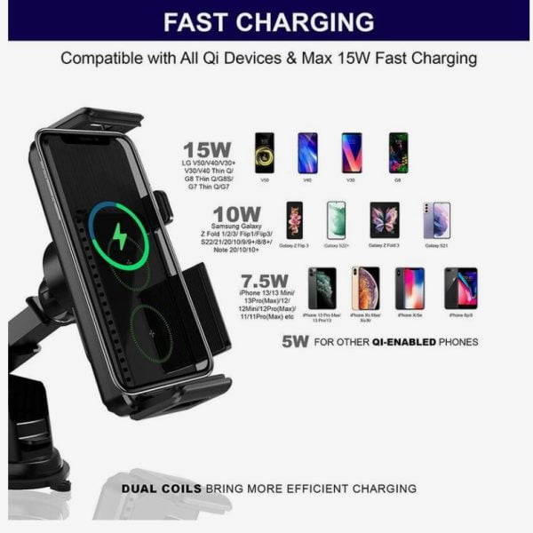 Connected DoubleSmart-15 Mobile Holder And Qi Wireless Charger 15W For Samsung Fold