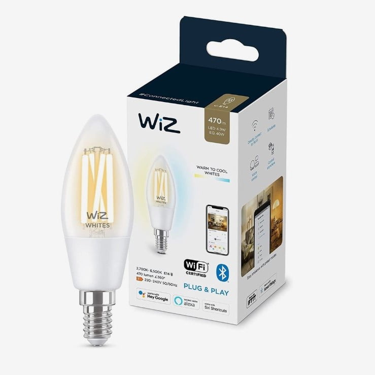Wiz Filament Clear C35 E14 Smart Light Bulb - Tunable White (40W)