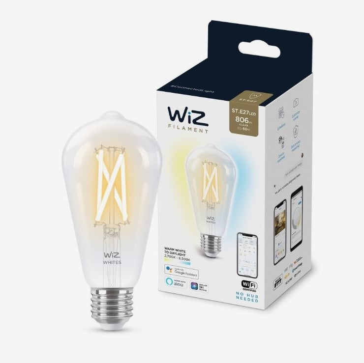 Wiz Filament Clear St64 E27 Smart Light Bulb - Tunable White (60W)