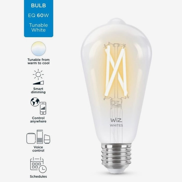 Wiz Filament Clear St64 E27 Smart Light Bulb - Tunable White (60W)