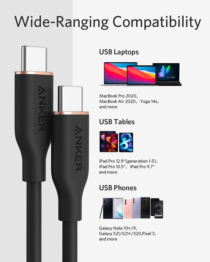 Anker Powerline Iii Flow Usb-C To Usb-C Cable 100W (0.9M/3Ft) – Midnight Black A8552H11