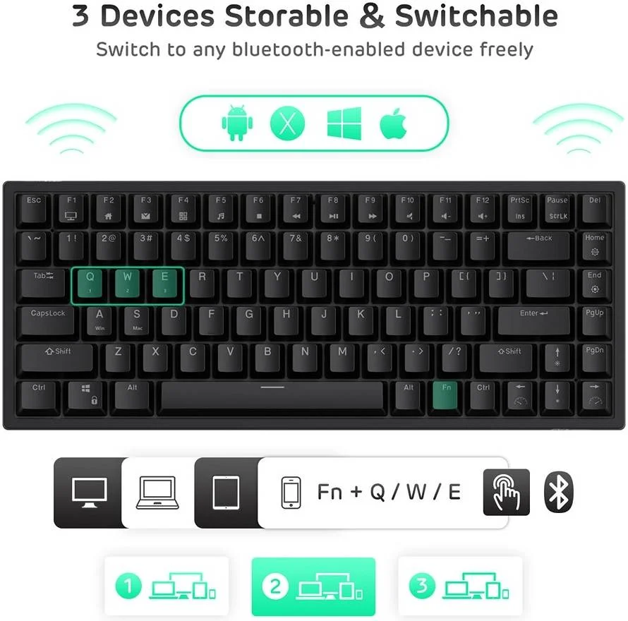 Rk Royal Kludge Rk84 Rgb Mechanical Gaming Keyboard, 84 Key