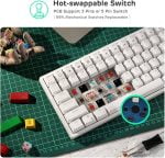 RK Royal Kludge RK84 Wireless 75% RGB Mechanical Gaming Keyboard,Brown Switch - White