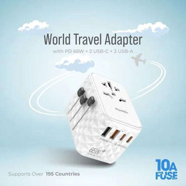 Blupebble Passport 2.1 World Travel Adapter - White