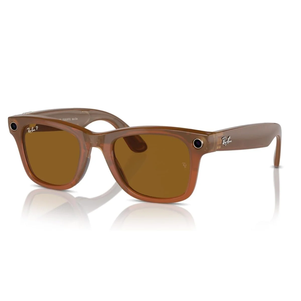 Ray Ban Meta Wayfarer Smart Sunglasses - Shiny Caramel Transparent/Brown Polarized