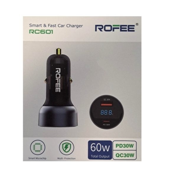 Rofee 60W Smart and fast car charger - RC601