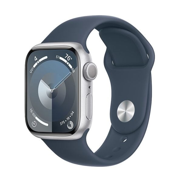 Apple Watch Series 9 (GPS) 41mm Silver Aluminum Case with Storm Blue Sport Band - Silver MR903