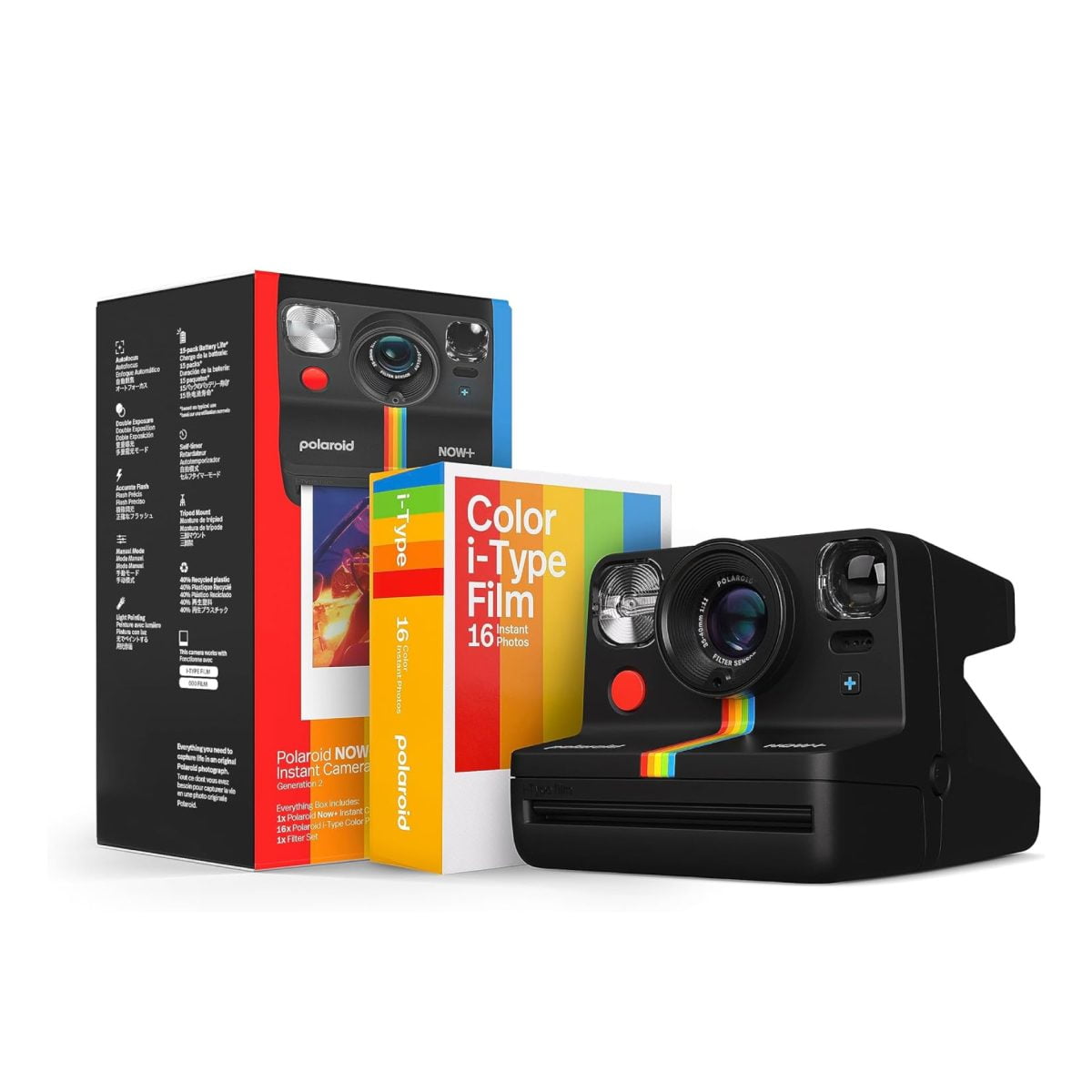 Polaroid Now+ Generation 2 - Camera + Film Bundle (16 Photos Included) - Black - Bluetooth Connected App Controlled Instant Film Camera-6250