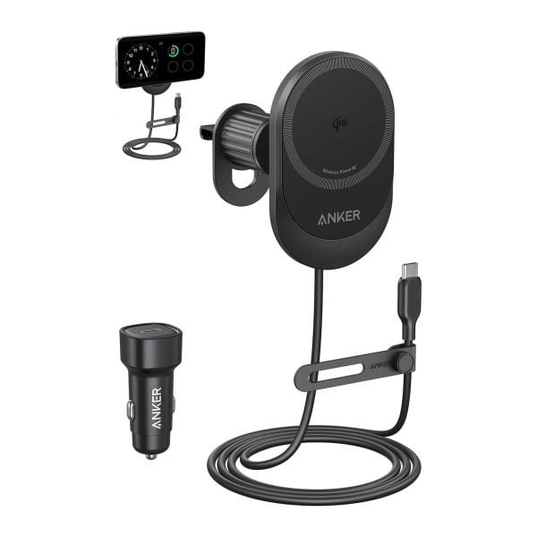 Anker MagGo Wireless Car Charger (Pad, Built-In USB-C Cable) with car adapter - B2932111