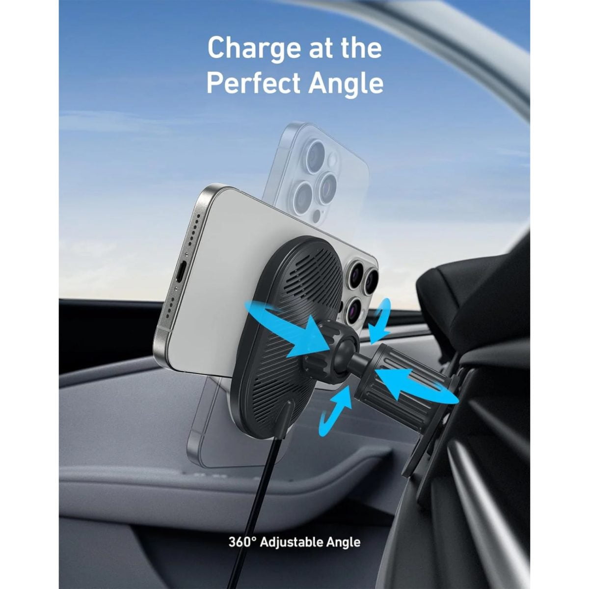 Anker Maggo Wireless Car Charger (Pad, Built-In Usb-C Cable) With Car Adapter - B2932111