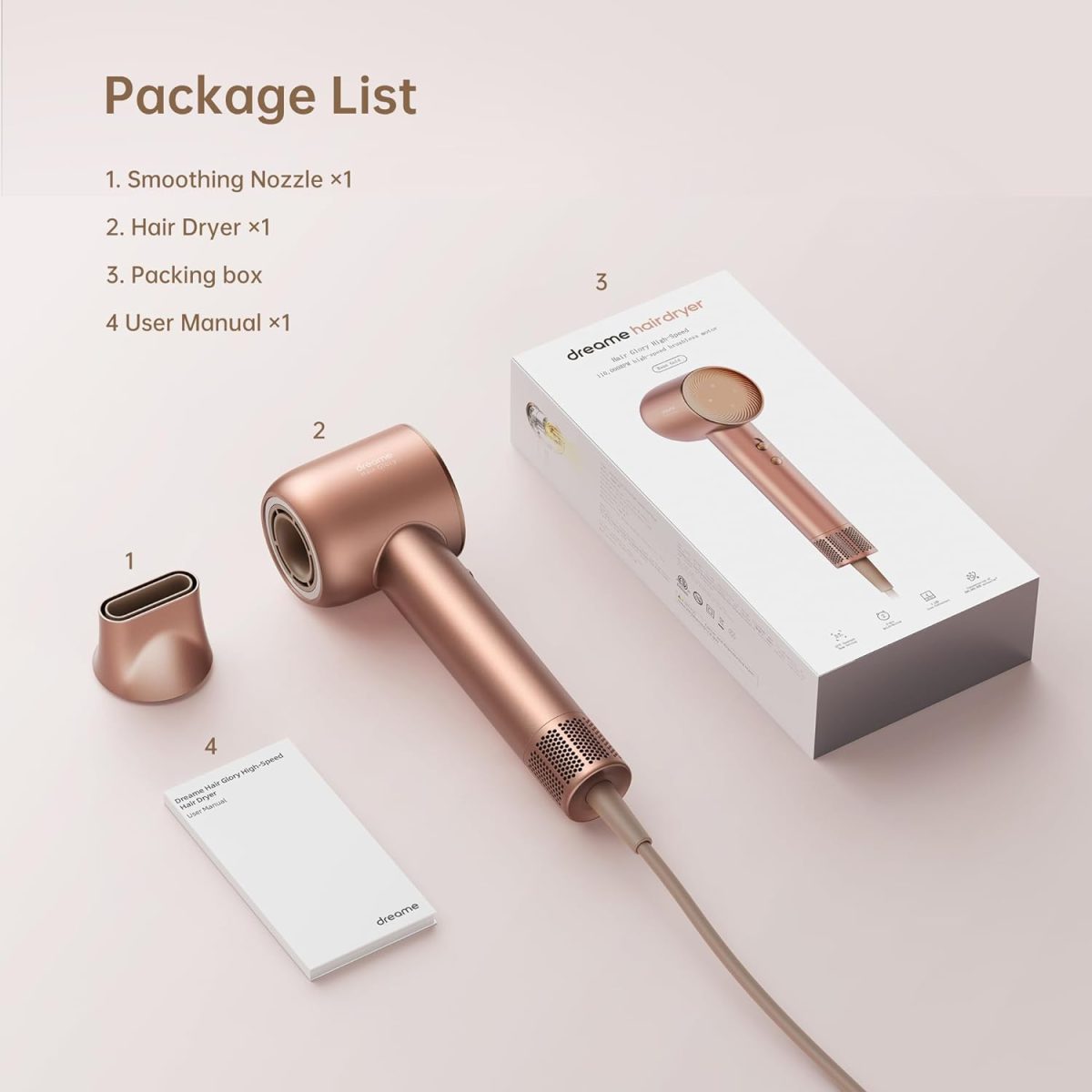 Dreame Hair Glory Hair Dryer Rose Gold - Ahd6A-Rs