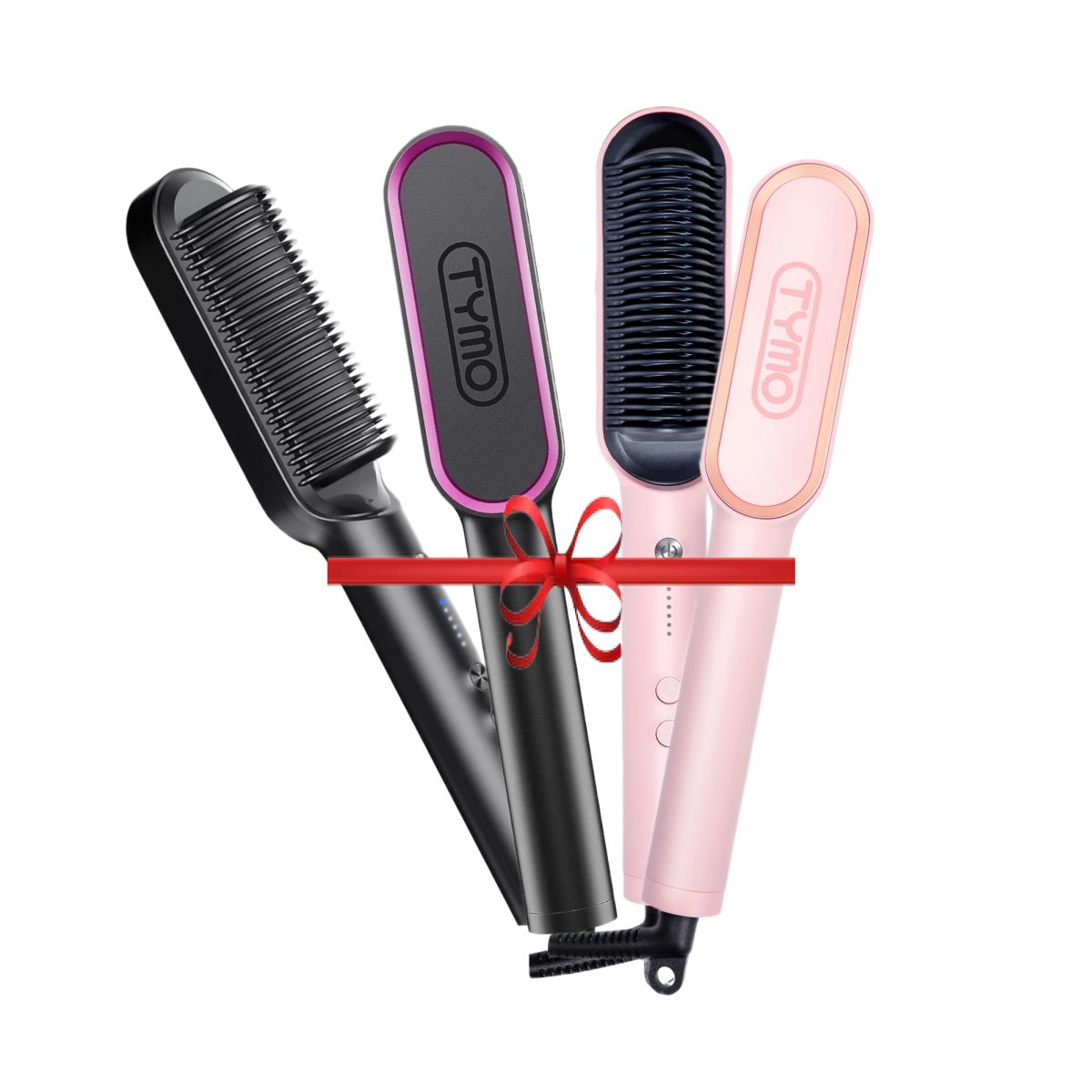 Tymo Ring Hair Straightening Brush Pink And Black - Combo Offer