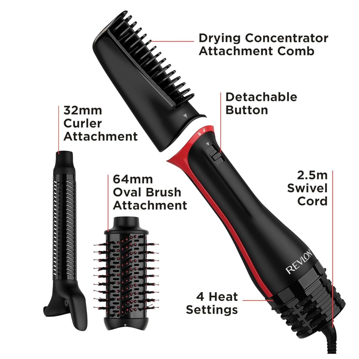Revlon One-Step Blow-Dry Multi Styler - 3 In 1 Tool - Dry, Curl And Volumise With The 3 Interchangeable Attachments (Detachable Head, Curler, Dryer, Styler)...
