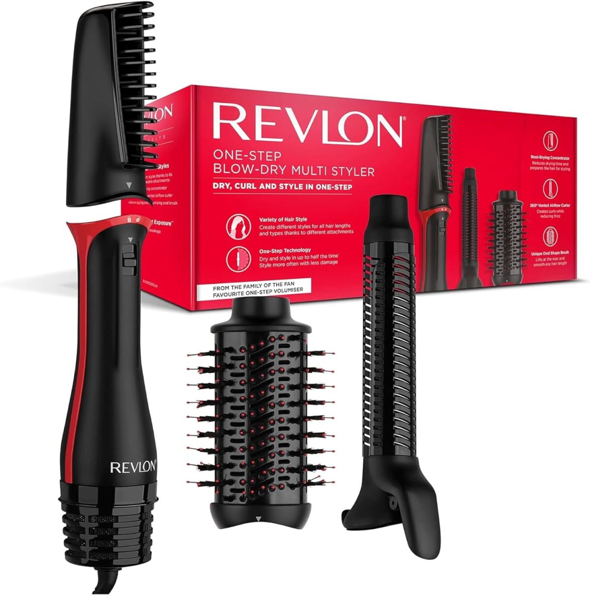Revlon One-Step Blow-Dry Multi Styler - 3 In 1 Tool - Dry, Curl And Volumise With The 3 Interchangeable Attachments (Detachable Head, Curler, Dryer, Styler)...