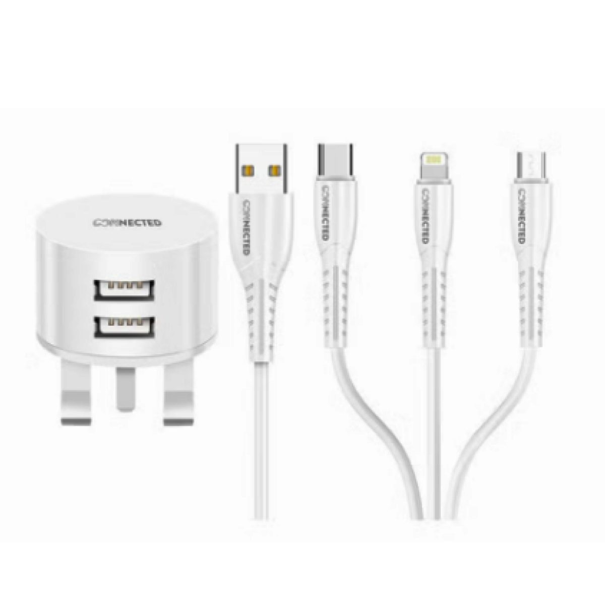 Frame 1171 Connected &Amp;Lt;Ul&Amp;Gt; &Amp;Lt;Li&Amp;Gt;Wall Charger: The Wall Charger Is Designed To Be Plugged Into A Standard Wall Outlet To Provide Power For Charging Your Devices. It Is Likely Equipped With Usb Ports For Connecting Charging Cables.&Amp;Lt;/Li&Amp;Gt; &Amp;Lt;Li&Amp;Gt;3-In-1 Data Sync Charging Cable: The Package Includes A 3-In-1 Cable, Which Means It Has Three Different Connectors At One End That Can Be Used To Charge And Sync&Amp;Lt;/Li&Amp;Gt; &Amp;Lt;Li&Amp;Gt;Data Sync: The Included Cable Not Only Serves As A Charging Cable But Also Supports Data Synchronization Between Your Devices And A Computer Or Other Compatible Devices. This Allows You To Transfer Files, Photos, And Other Data Between Your Devices A&Amp;Lt;/Li&Amp;Gt; &Amp;Lt;Li&Amp;Gt;Color: The Color Of The Charging Cable Is Specified As White.&Amp;Lt;/Li&Amp;Gt; &Amp;Lt;Li&Amp;Gt;Compatibility: The 3-In-1 Cable And The Wall Charger Are Likely Designed To Be Compatible With Various Devices, Such As Smartphones, Tablets, Bluetooth Earphones, And Other Gadgets That Use The Supported Connectors.&Amp;Lt;/Li&Amp;Gt; &Amp;Lt;Li&Amp;Gt;Safety Features: Reputable Charging Accessories Usually Come With Built-In Safety Features Like Surge Protection And Overcurrent Protection To Safeguard Your Devices From Potential Damage Due To Electrical Issues.&Amp;Lt;/Li&Amp;Gt; &Amp;Lt;/Ul&Amp;Gt; &Amp;Lt;H5&Amp;Gt;We Also Provide International Wholesale And Retail Shipping To All Gcc Countries: Saudi Arabia, Qatar, Oman, Kuwait, Bahrain.&Amp;Lt;/H5&Amp;Gt; Connected Eco-Trio Wall Charger Connected Eco-Trio Wall Charger With 3 In 1 Data Sync Charging Cable White