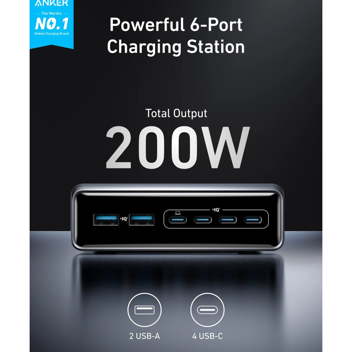 Anker Prime Charger (200W, 6 Ports, Gan) - A2683V41