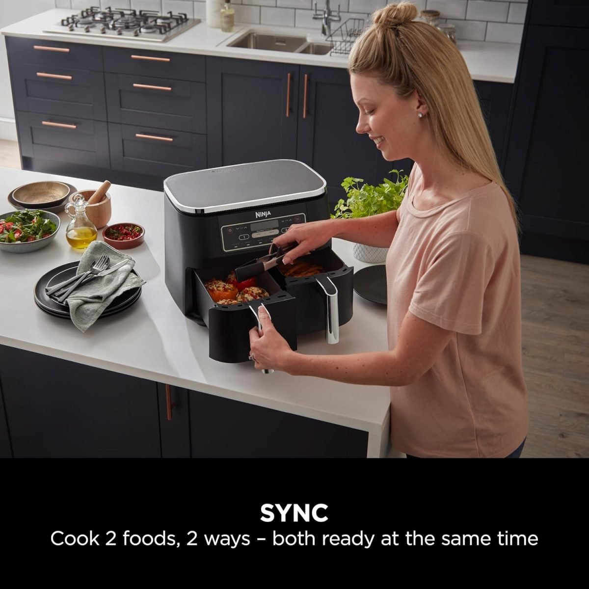 Nninja Foodi Dual Zone Digital Air Fryer, 2 Drawers, 7.6L, 6-In-1- Black Af300Me