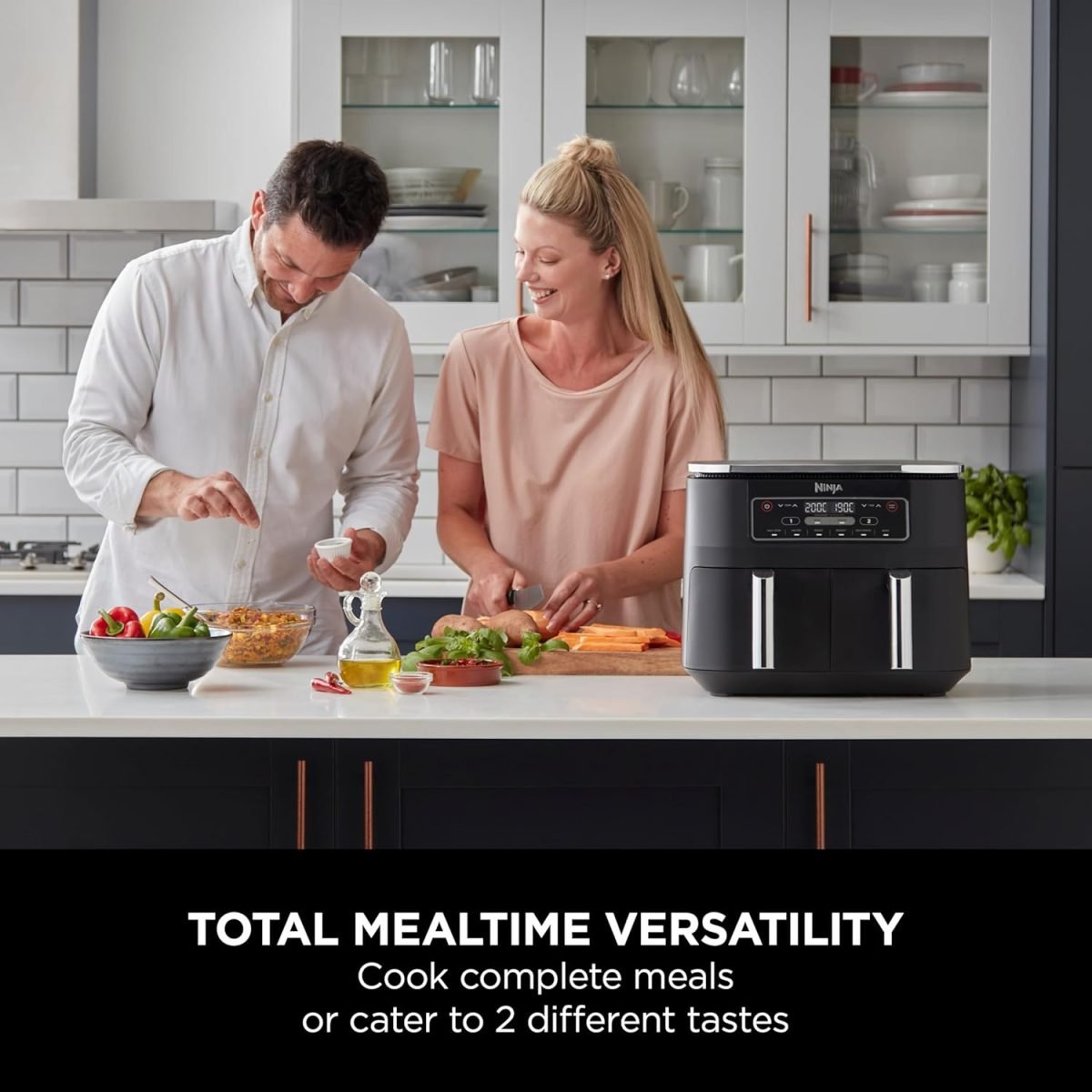 Nninja Foodi Dual Zone Digital Air Fryer, 2 Drawers, 7.6L, 6-In-1- Black Af300Me