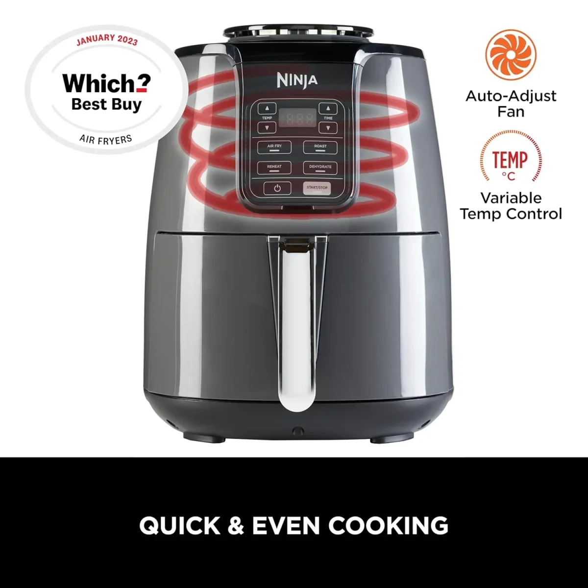 Ninja Air Fryer Af100Me, Roast, Reheat, Dehydrate, 3.8 L, 1550 Watts, Grey And Black