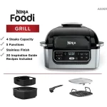 Ninja Foodi AG301, 5 In 1 Indoor Electric Countertop Grill With 4 Quart Air Fryer - Silver