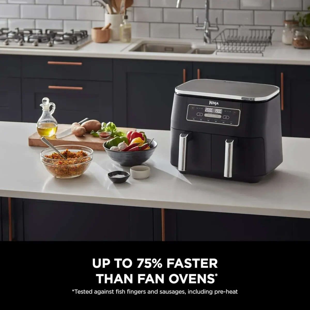 Ninja Foodi Dual Zone Digital Air Fryer, 2 Drawers, 7.6L, 6-In-1- Black Af300Me