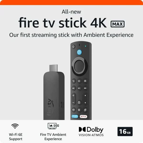 Amazon Fire TV Stick 4K Max streaming device, supports Wi-Fi 6E 2023 release