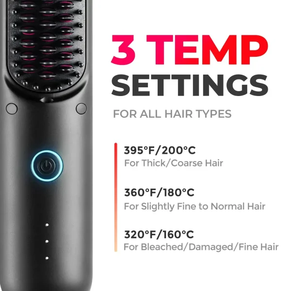 TYMO Porta Pro Cordless Portable Hair Straightening Brush (Dual Power Mode) TY.HC122 -Black