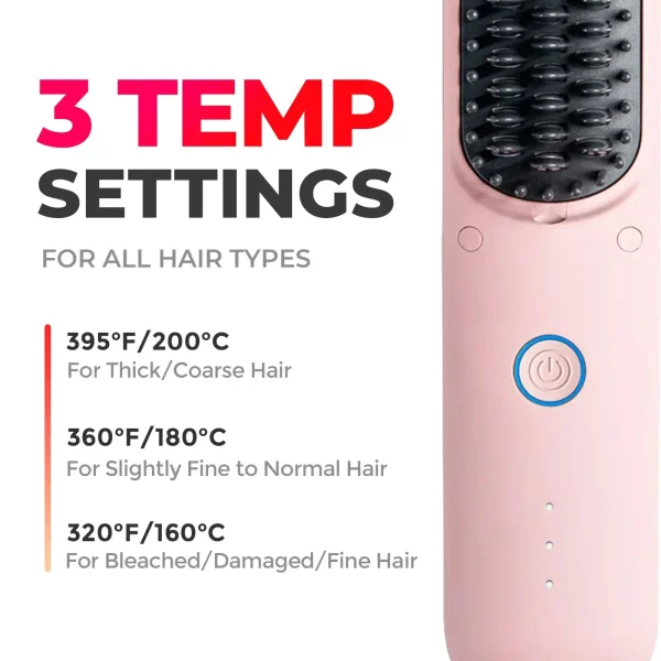Tymo Porta Pro Cordless Portable Hair Straightening Brush (Dual Power Mode) Ty.hc122P -Pink