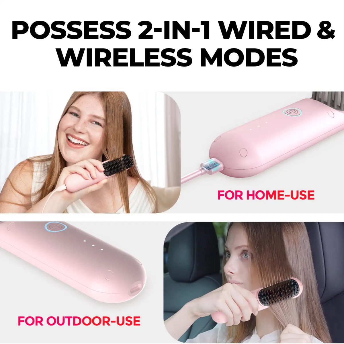 Tymo Porta Pro Cordless Portable Hair Straightening Brush (Dual Power Mode) Ty.hc122 -Pink