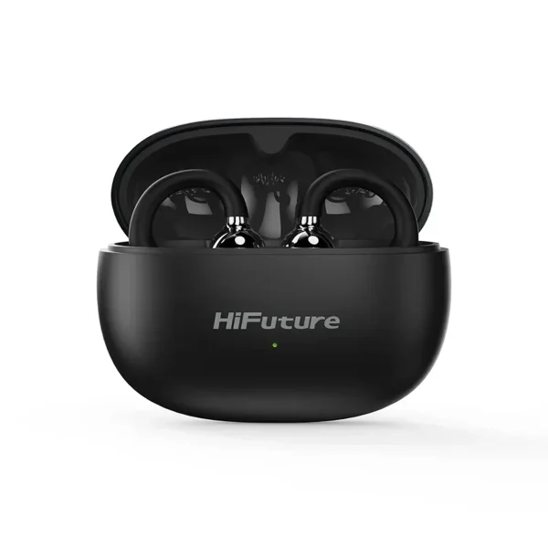 HiFuture FlexClip Open Ear Wireless Earbuds, 30 Hrs Playtime, AI ENC Noise Cancellation – Black