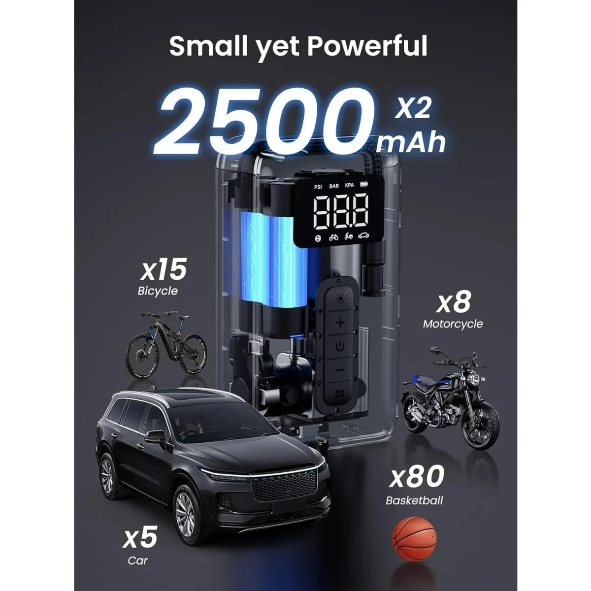 Ugreen Portable Air Compressor Digital Tire Pressure Detection Air Pump Tyre Inflator With Led Light (Max 150 Psi) – Ug.cd259.Bk