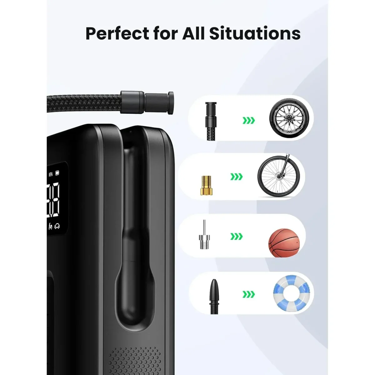 Ugreen Portable Air Compressor Digital Tire Pressure Detection Air Pump Tyre Inflator With Led Light (Max 150 Psi) – Ug.cd259.Bk